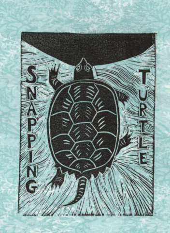 Snapping Turtle linocut (Endangered Species Flags) Snapping Turtle linocut (Endangered Species Flags)